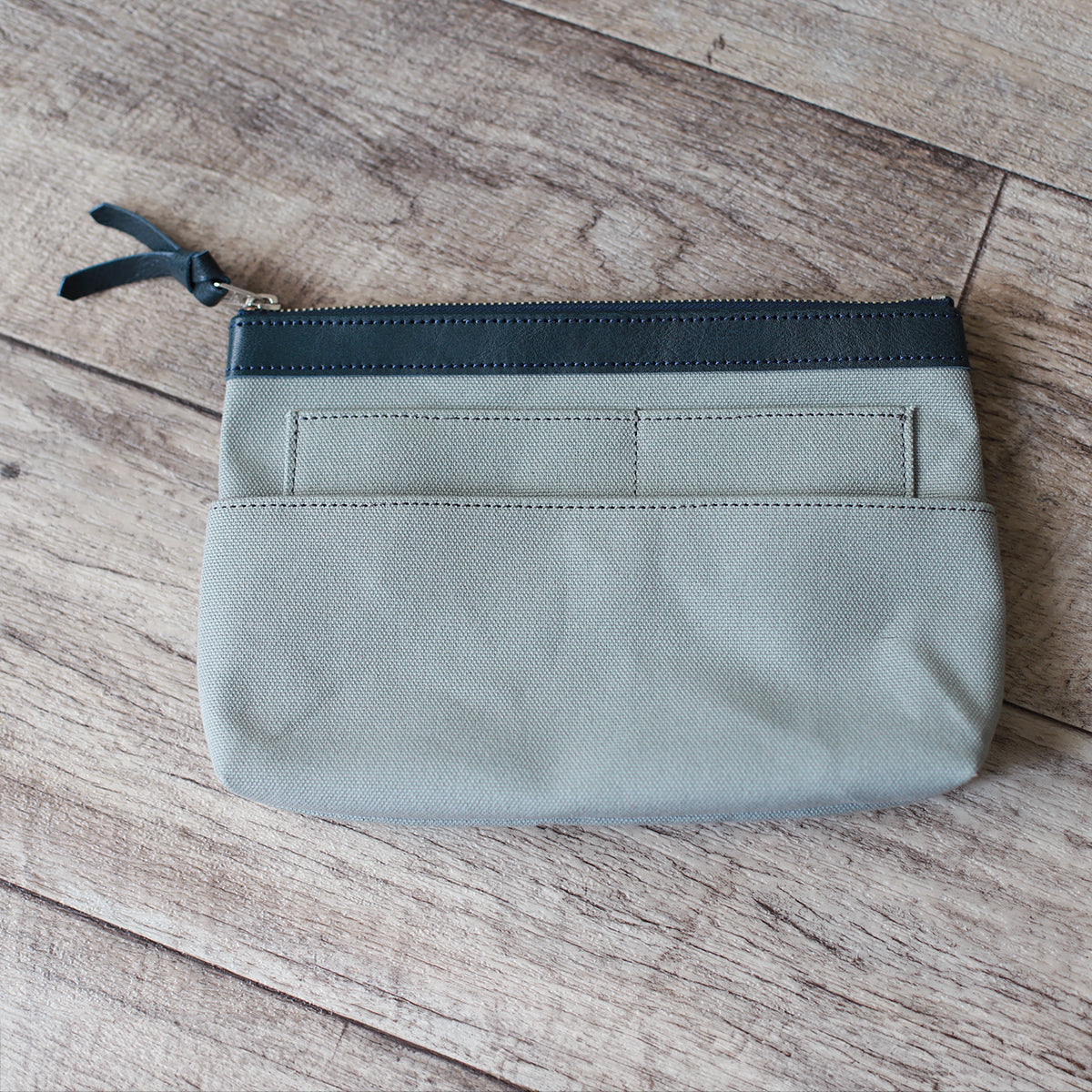 DUO ポーチ サコッシュ|3WAY|小物入れ|帆布|本革バッグインバッグ ネイビー×グレー