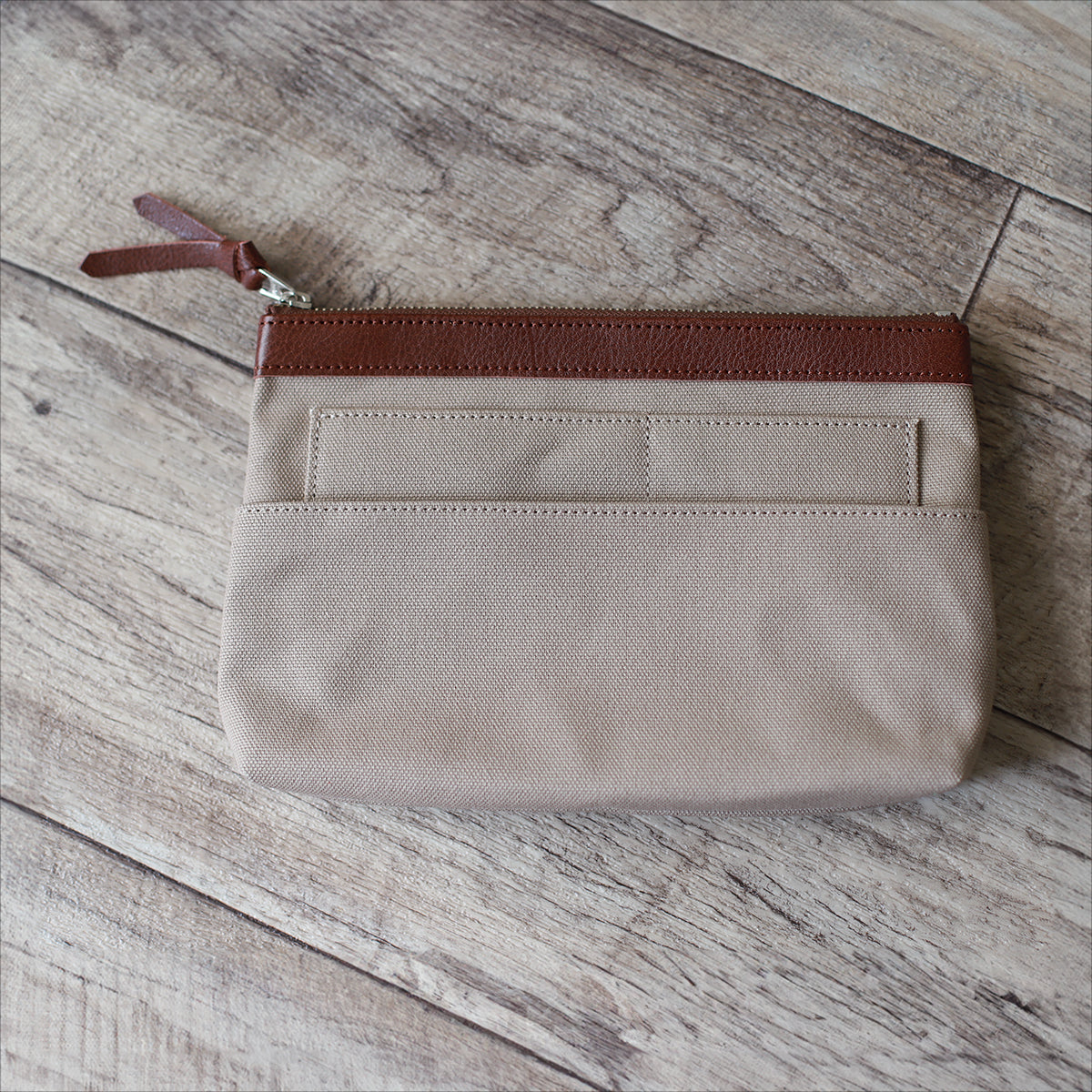 DUO ポーチ サコッシュ|3WAY|小物入れ|帆布|本革バッグインバッグ ブラウン×グレージュ