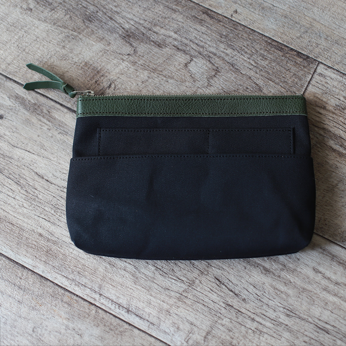 DUO ポーチ サコッシュ|3WAY|小物入れ|帆布|本革バッグインバッグ グリーン×ブラック