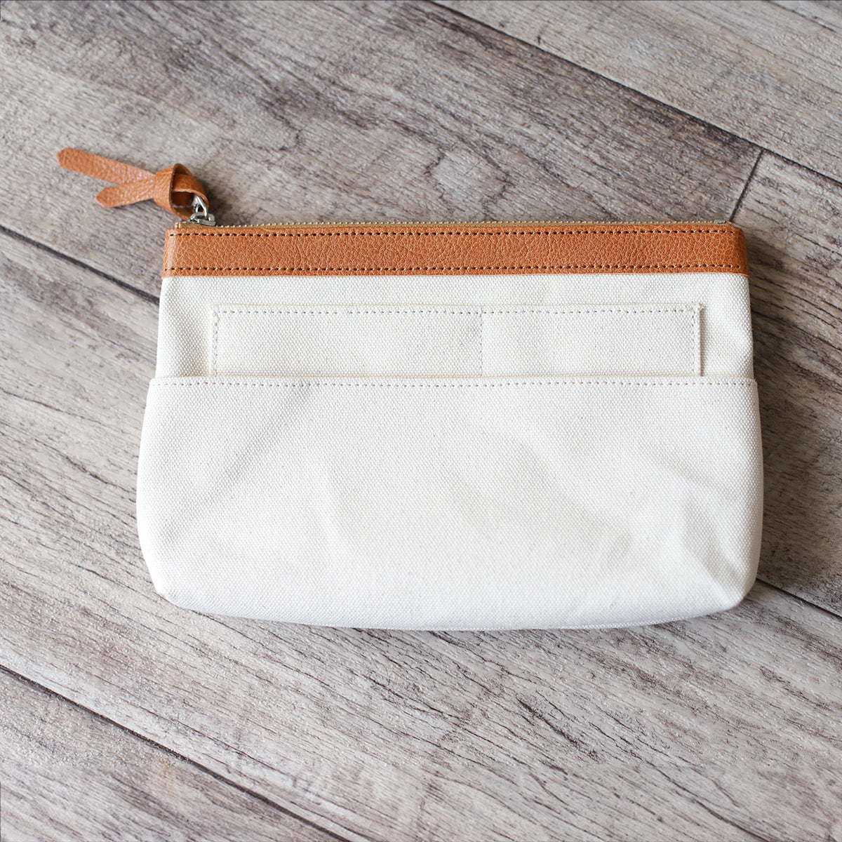 DUO ポーチ サコッシュ|3WAY|小物入れ|帆布|本革バッグインバッグ キャメル×オフホワイト