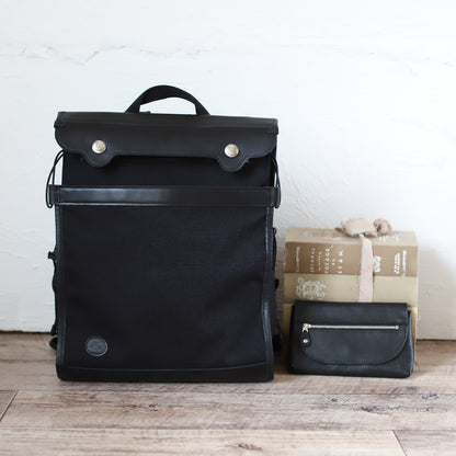 DUOリトルカーゴリュック ｜ CORDURA® 防水牛革 ヘルメットが入る ブラック ウォレット付き