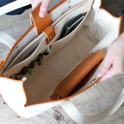 トートバッグ DUOトートver2 ｜ 帆布 牛革 収納カスタマイズ ガジェットポーチ×ウォレット