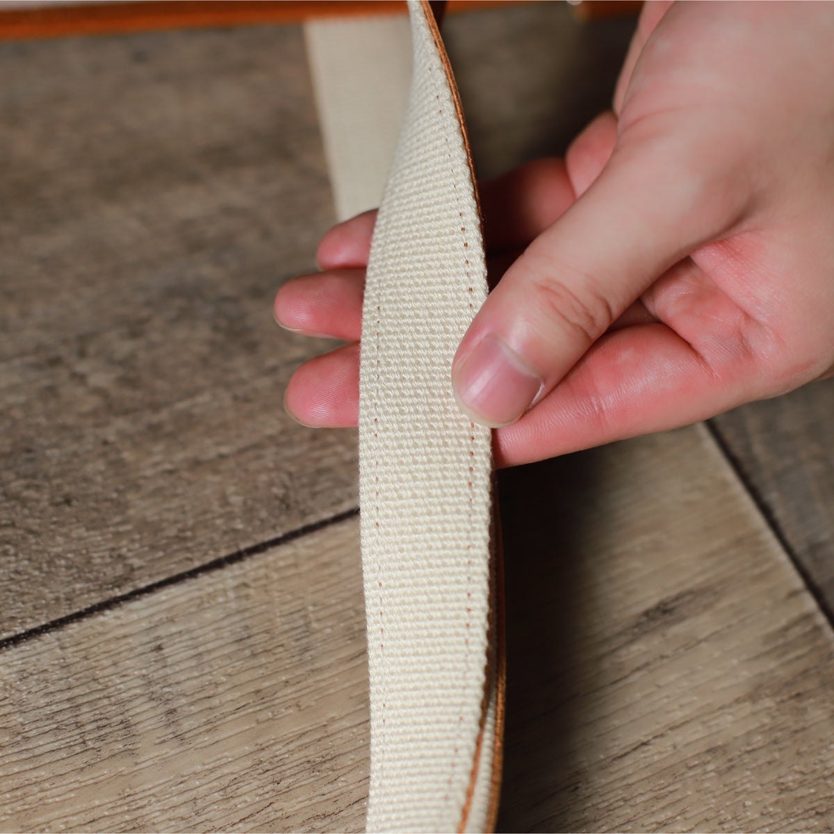 トートバッグ DUOトートver2 ｜ 帆布 牛革 キャメル×オフホワイト ハンドル アクリルテープ