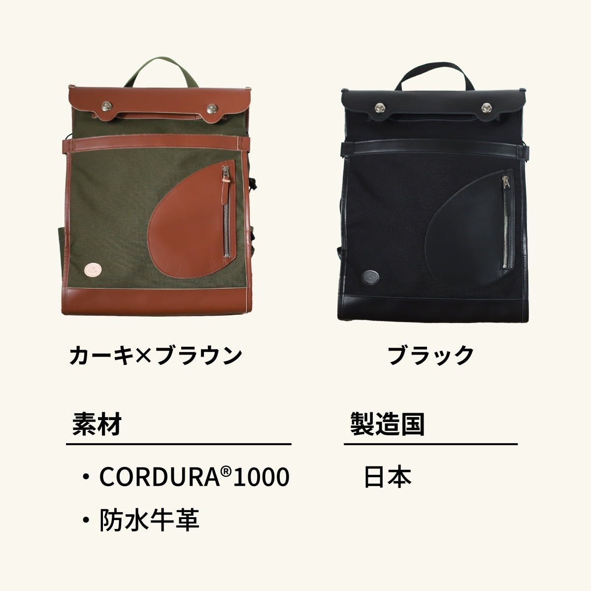 リュック｜ヘルメットが入る｜CORDURA®×防水牛革